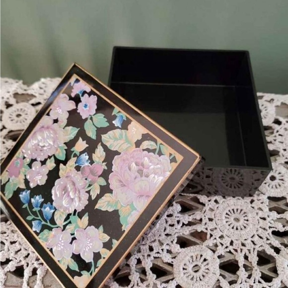 Set of 6 Otagiri Japan Tavistock Floral Garden black lacquer/lacquerware coaster - Picture 5 of 7